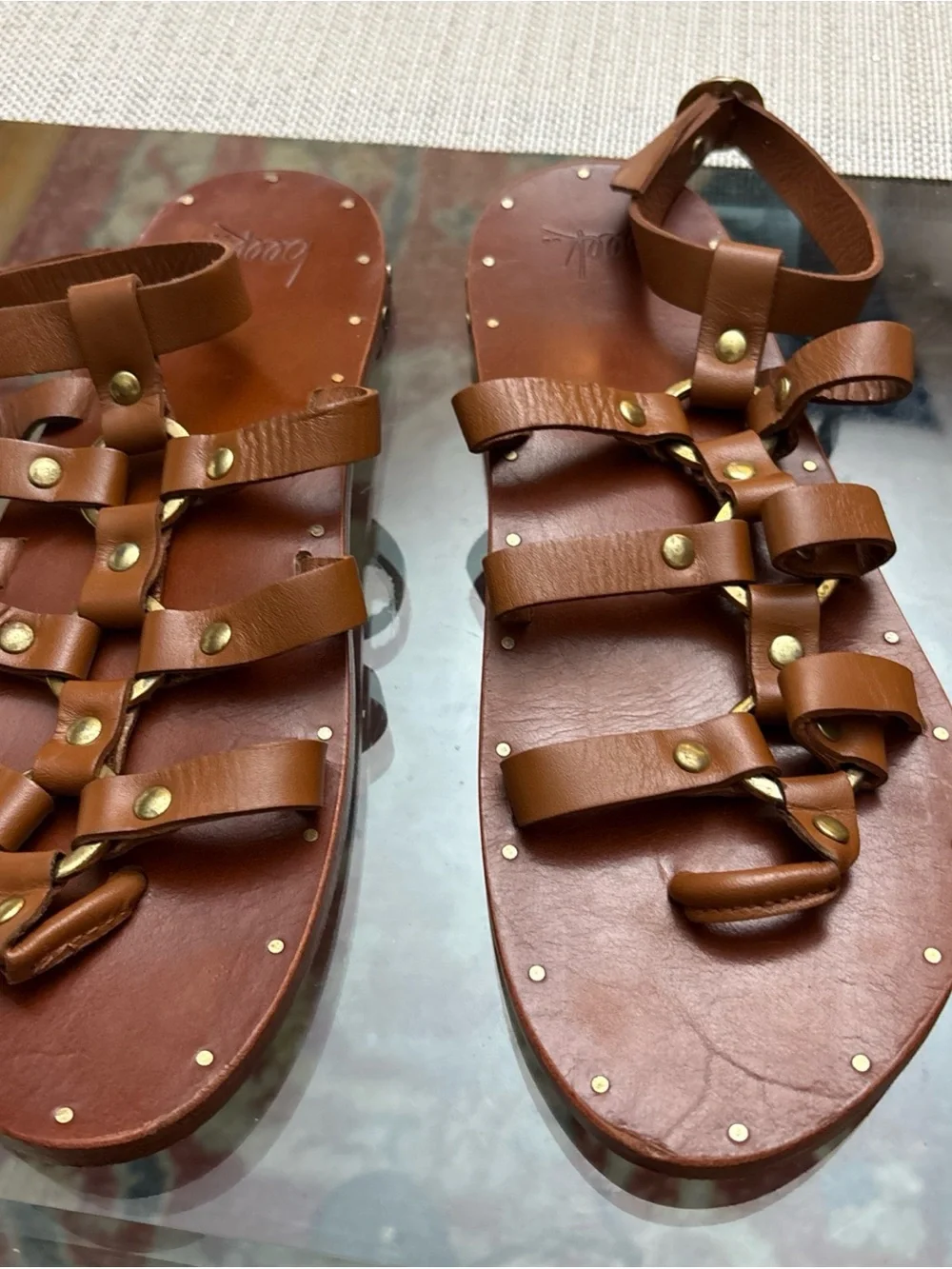 beek Crane stud  Leather Gladiator Sandals in Tan, size 8, handmade. - Picture 2 of 16